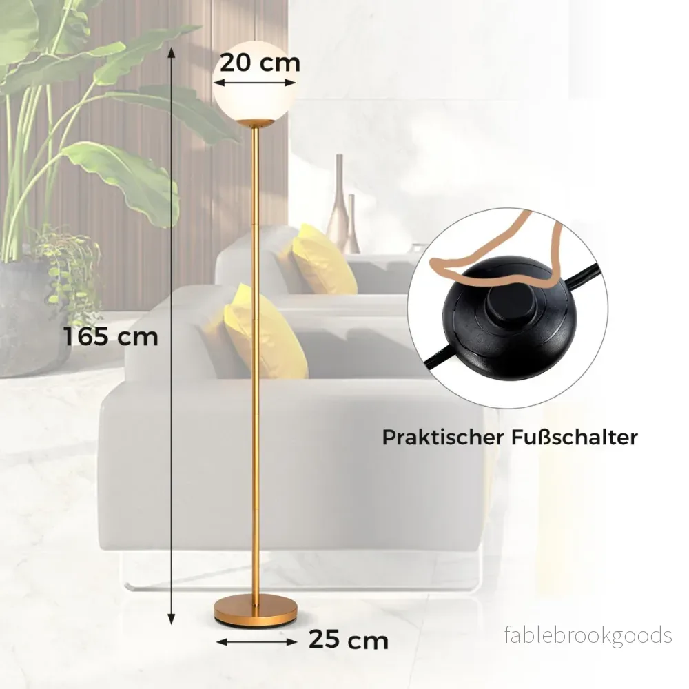 Modern – Golvlampa hög med Glasskärm och viktad Bas Fotsviktare – 165 cm – Guld - Bild 2