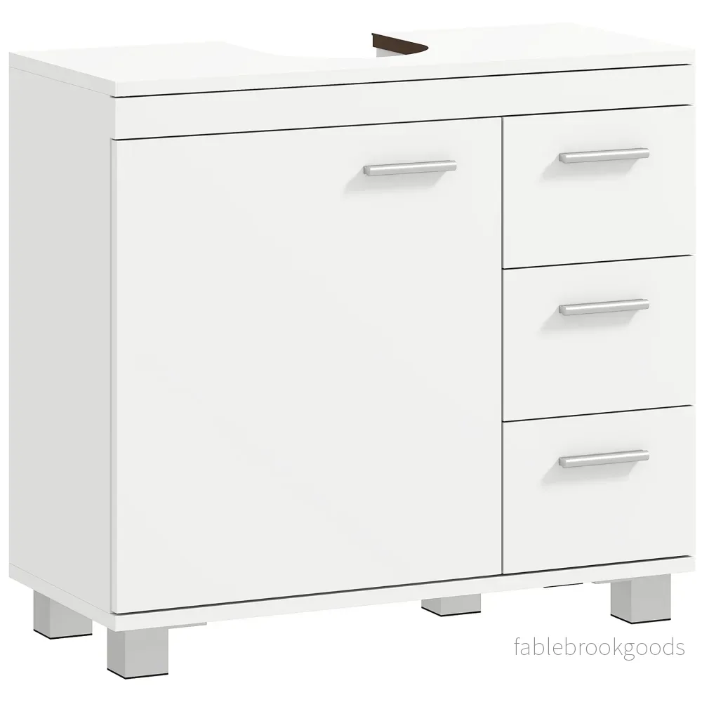 Badrumsskåp för handfat, MDF, 2 hyllor, 3 lådor, vit