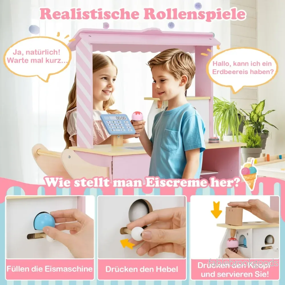 Glassbil – Barn med Leksaksaffär Trä glassmaskin – Rosa - Bild 2