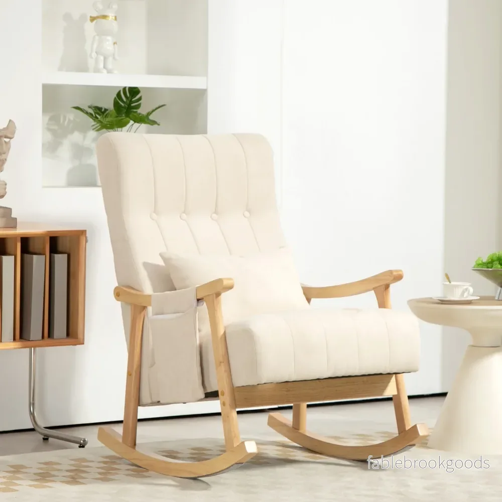Beige gungstol i linne med svankkudde och ficka - Bild 2