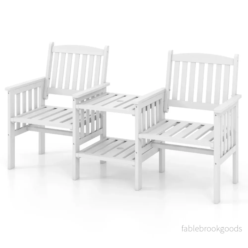 Trädgårdsbänk – med bord sits paraplyhål träbänk av granträ upp till – 2 5 cm 330 kg 165 x 60 x 88 cm – Vit