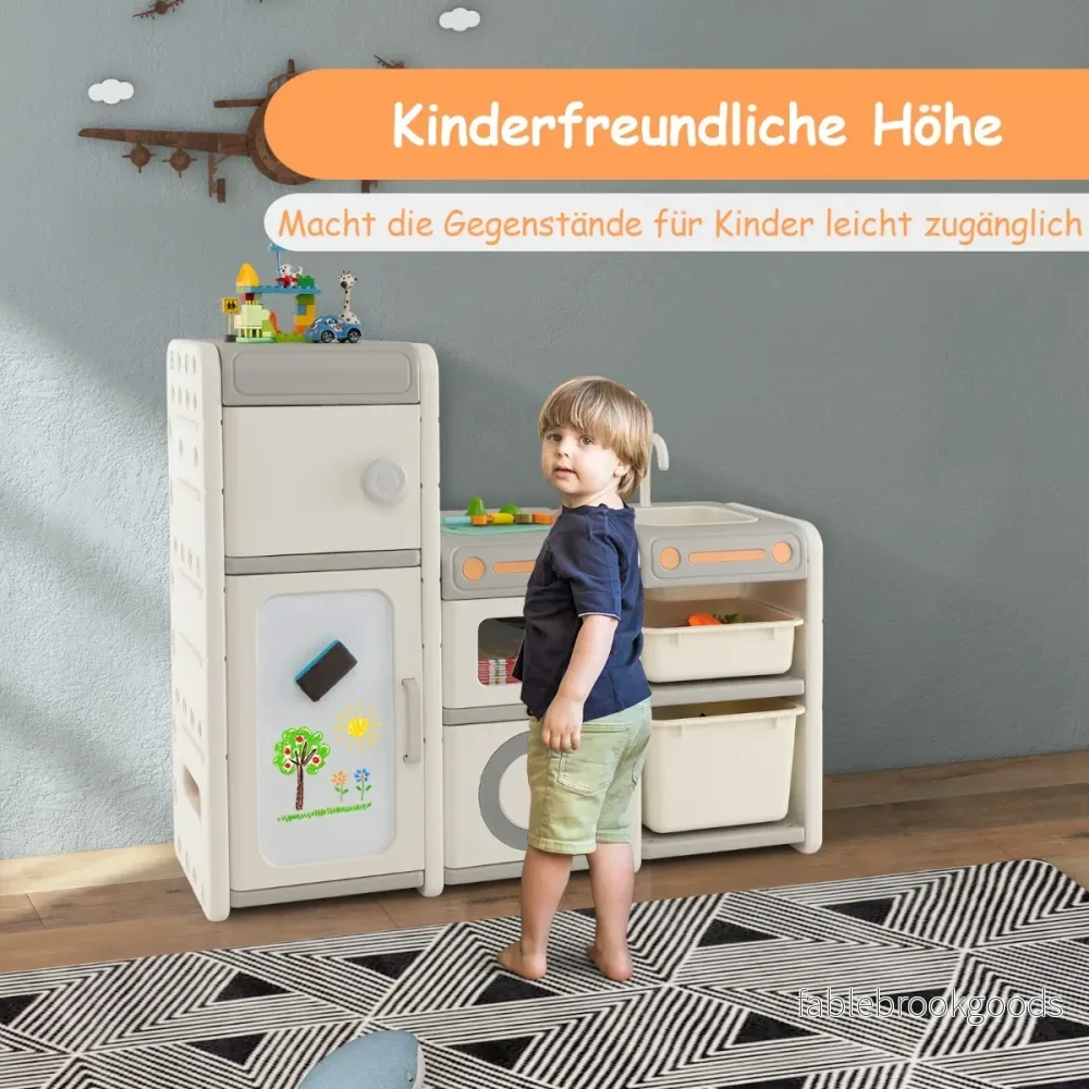 Leksaksskåp – för barn med magnetisk whiteboardtavla och avtagbar diskbänk kran – Grå - Bild 3
