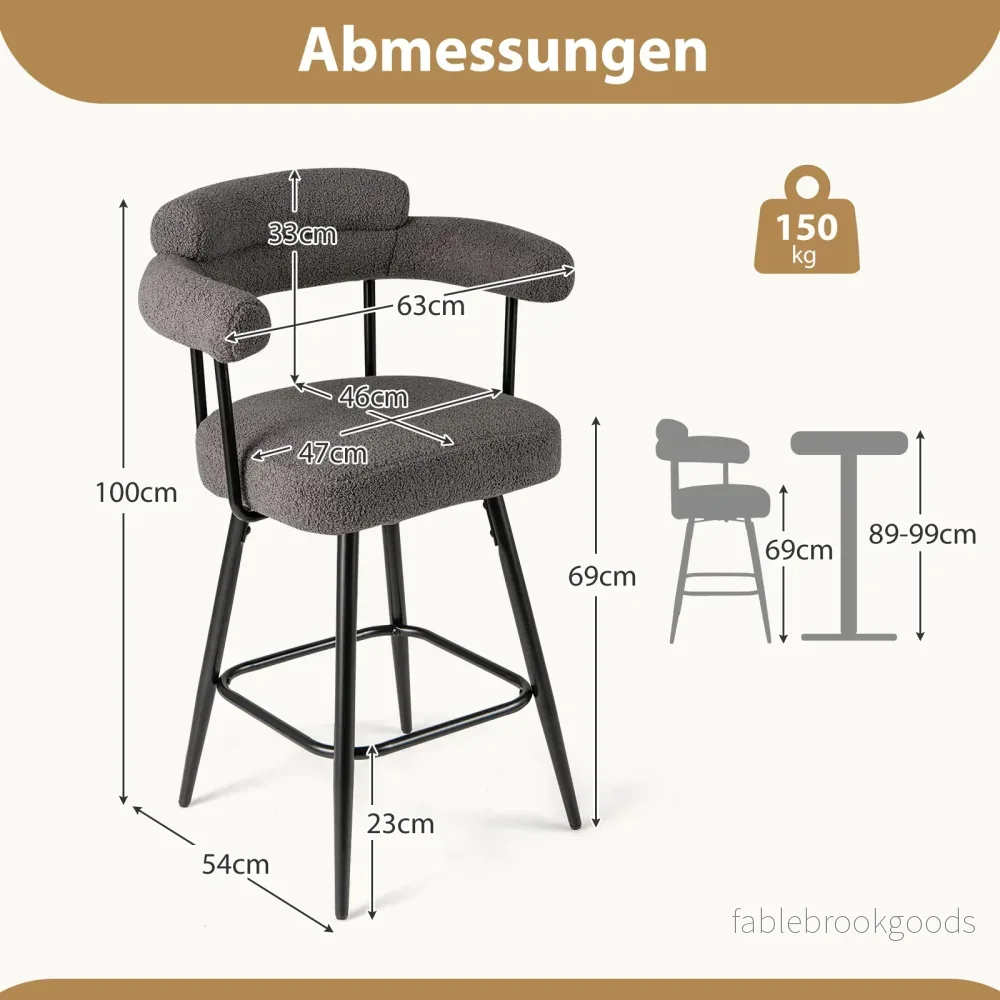 pack – Barstolar Polstret 360° Svängbar Sittpall Bistrostol – 2 – Grå - Bild 2