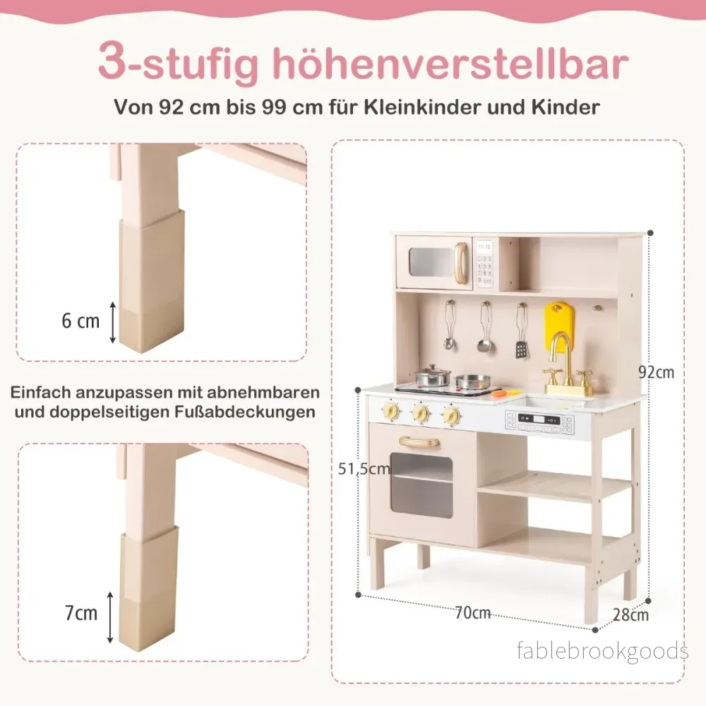 Lekköksset – i trä med justerbar höjd, ljus och ljud, mikrovågsugn, spis, diskho ugn – Gul - Bild 2