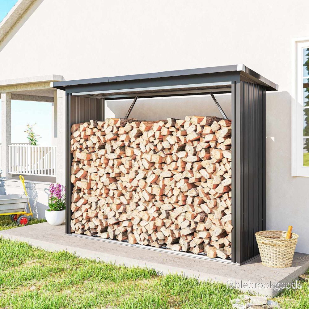 Vedbod, stål, förhöjt golv, 213x66,5x150 cm - Bild 2