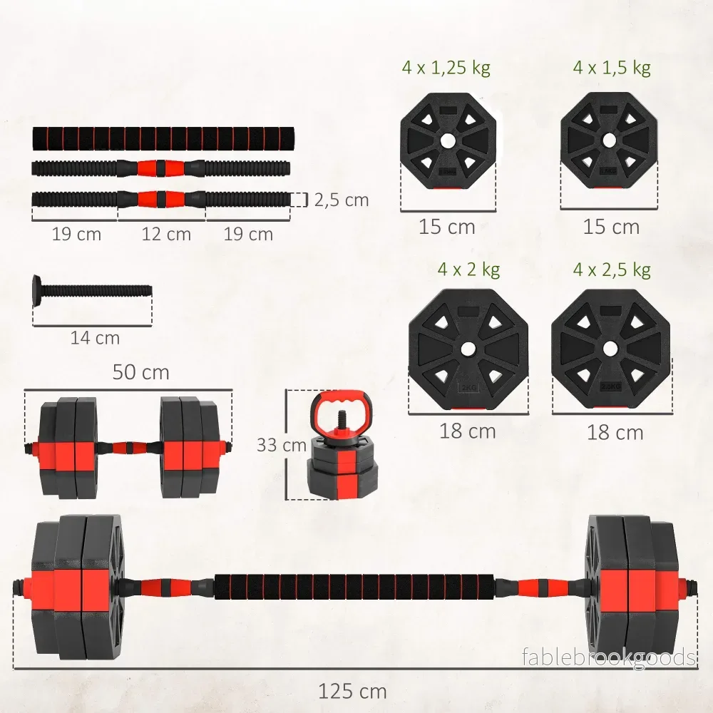 Justerbart hantelset 30 kg – 6-i-1 skivstångskit - Bild 3