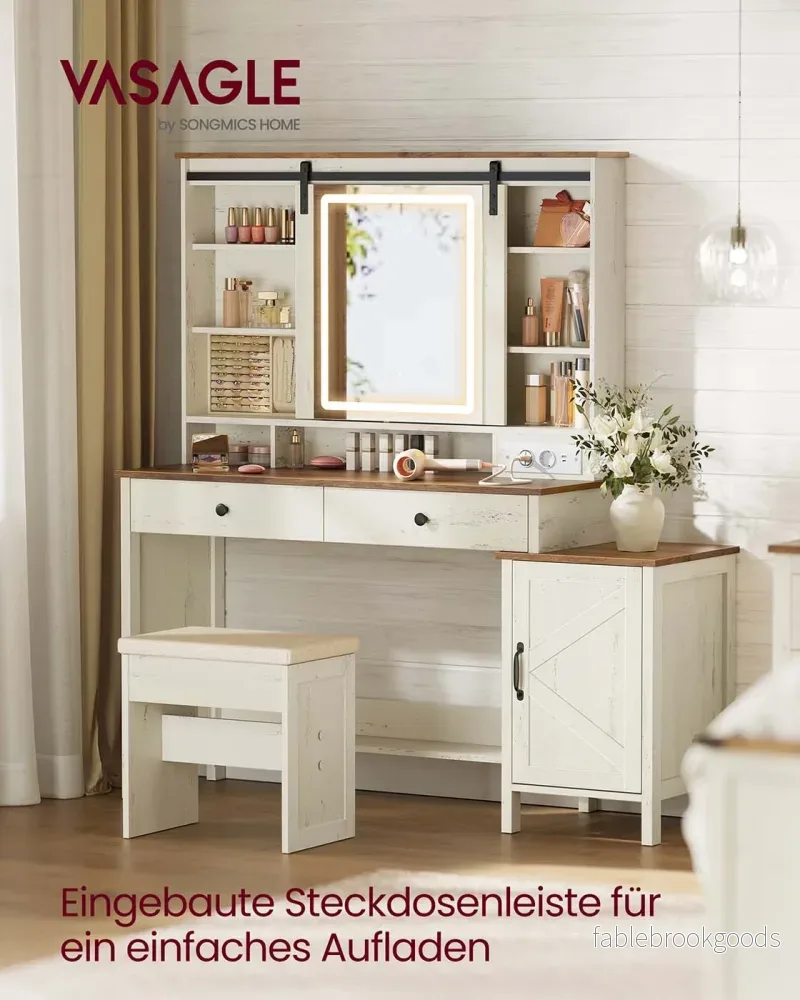 Sminkbord - Spegelbelysning och flera lådor - White Wood Look - Sovrum - Bild 2