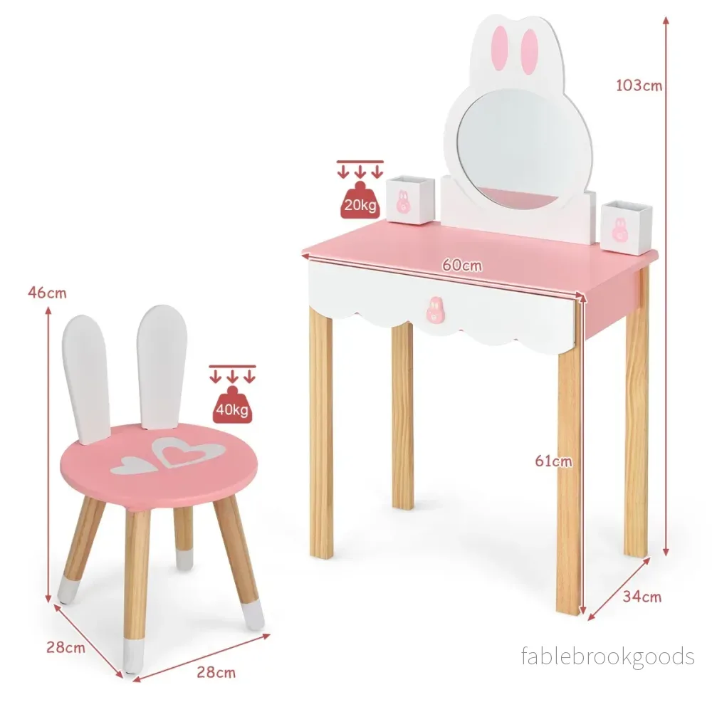 Sminkbord – för barn med pall Princess + – 60 x 34 x 103 cm – Rosa - Bild 2