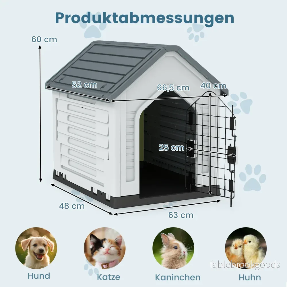 Plastikhundkoja – djurboende med låsbar metalldörr, ventilationsspringor och lutande tak – Grå - Bild 2