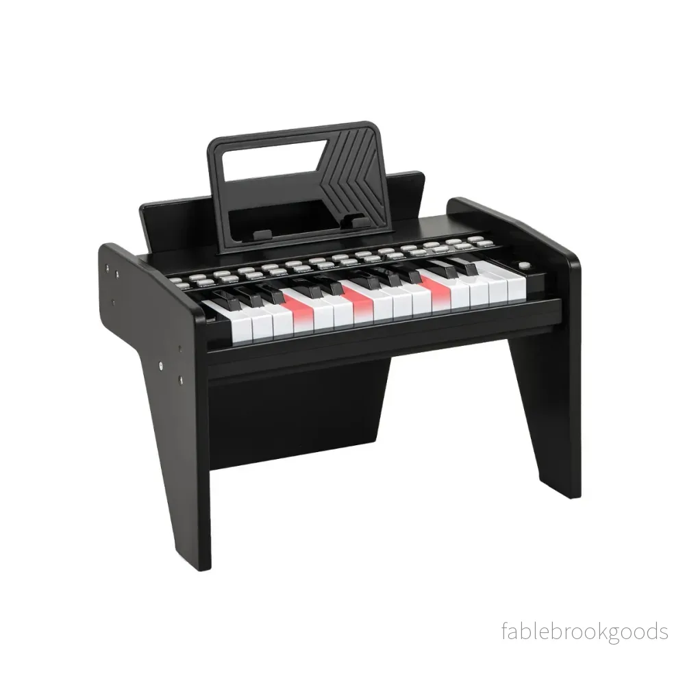 Tangent – Keyboard Barn Mini Digitalt Piano Träleksak med Inställbar Hastighet – 25 – Svart