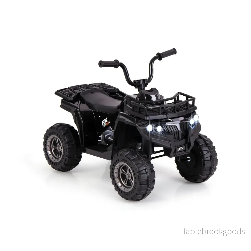 6V – barnelektrisk fyrhjuling med framåt och bakåtfunktion Elbil ATV – Svart