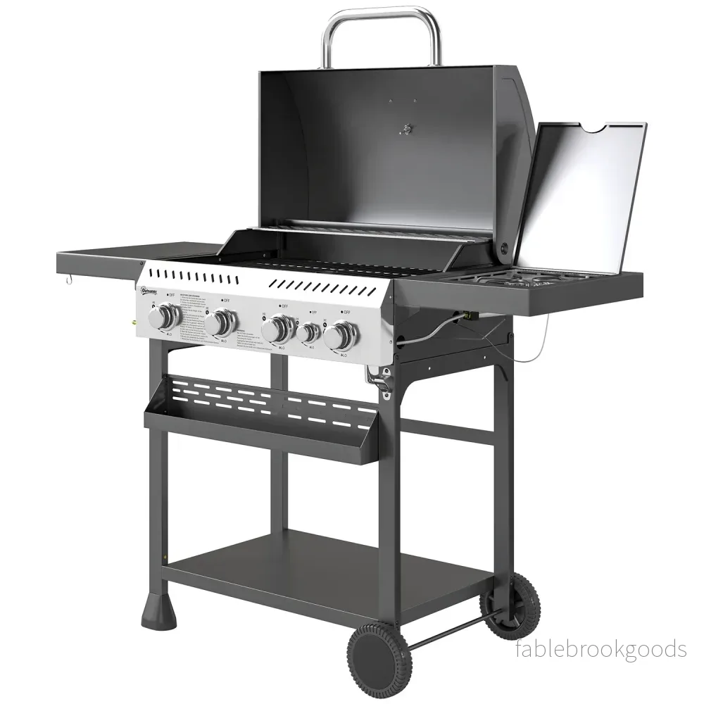 Gasgrill i rostfritt stål, 12KW, 4+1 brännare, med termometer Gasgrill i rostfritt stål, 12KW, 4+1 brännare, med termometer