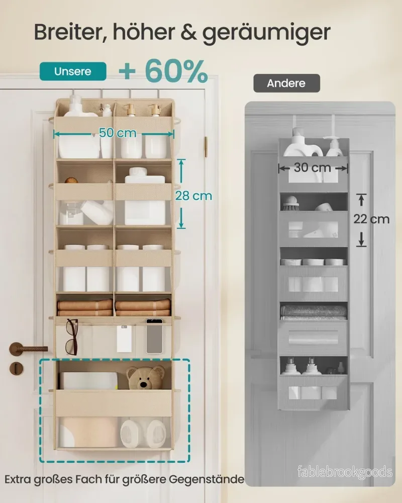 Deurorganizer - 17 x 50 x 150 cm - 9 vakken, 10 zijvakken, opvouwbaar - kleur: zandbeige - maximale belasting 20 kg - Bild 3
