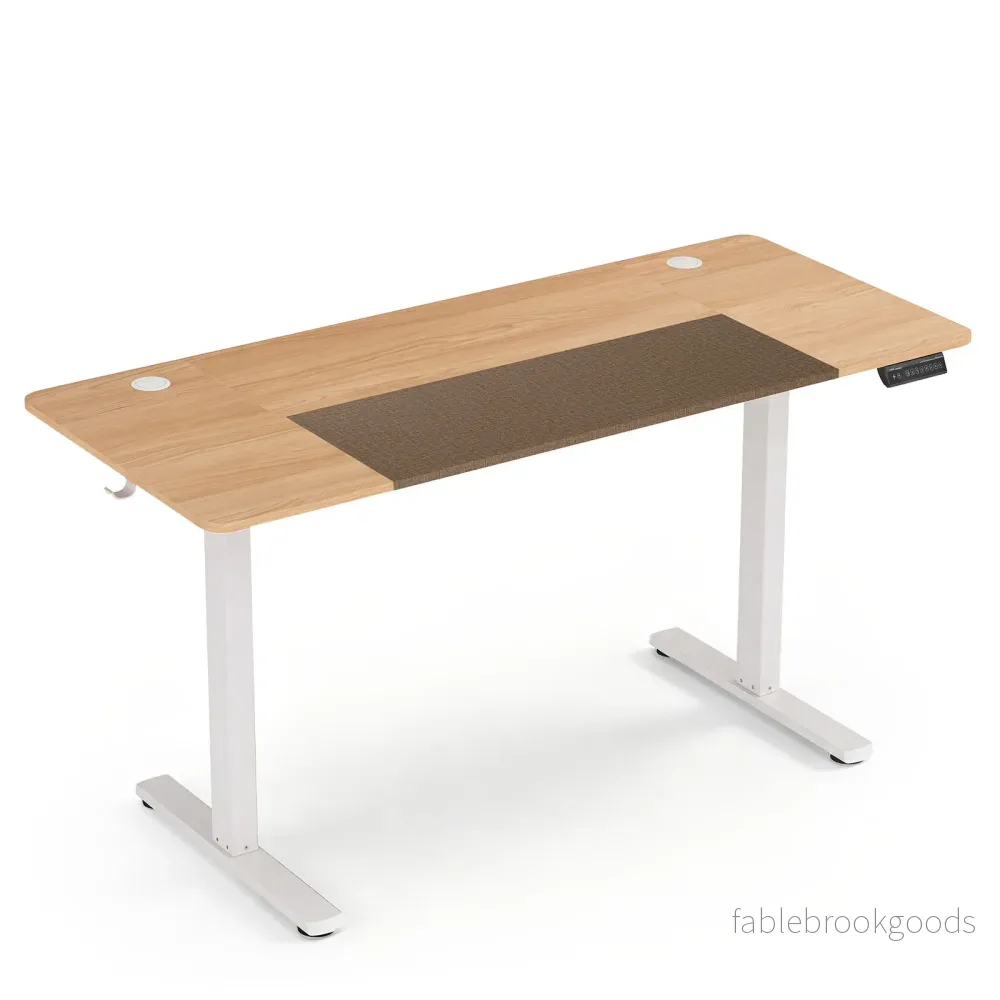 Elektriskt – höjdjusterbart skrivbord med LED panel och T metallram naturfärg – 140 x 60 cm