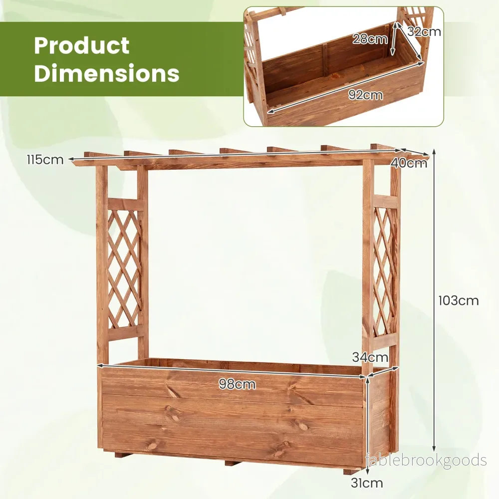 Högbädd – med spaljé och hängande tak, planterlåda stödstång dräneringshål, orange – 115 x 40 x 103 cm - Bild 2
