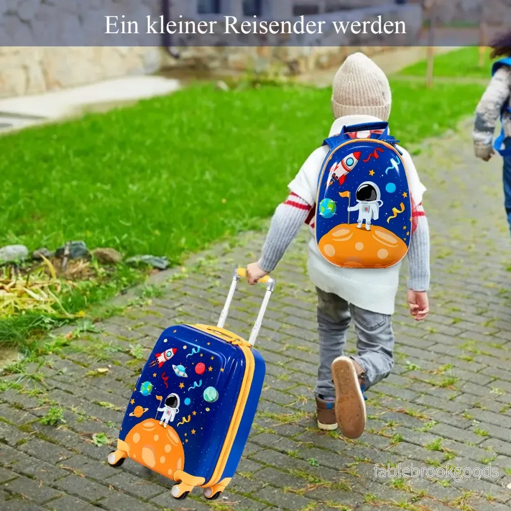 delat – set Barnresväska + ryggsäck av plast Barnvagn Barnbagage Astronauter – 2 – Blå - Bild 3
