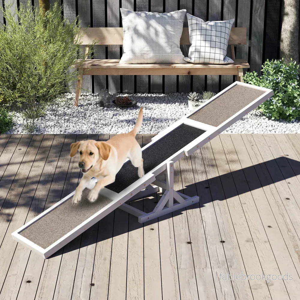 Trä – Hund Agility Vippbräda och leksaksset Utomhus lökleksak Klätterplattform – Vit - Bild 3