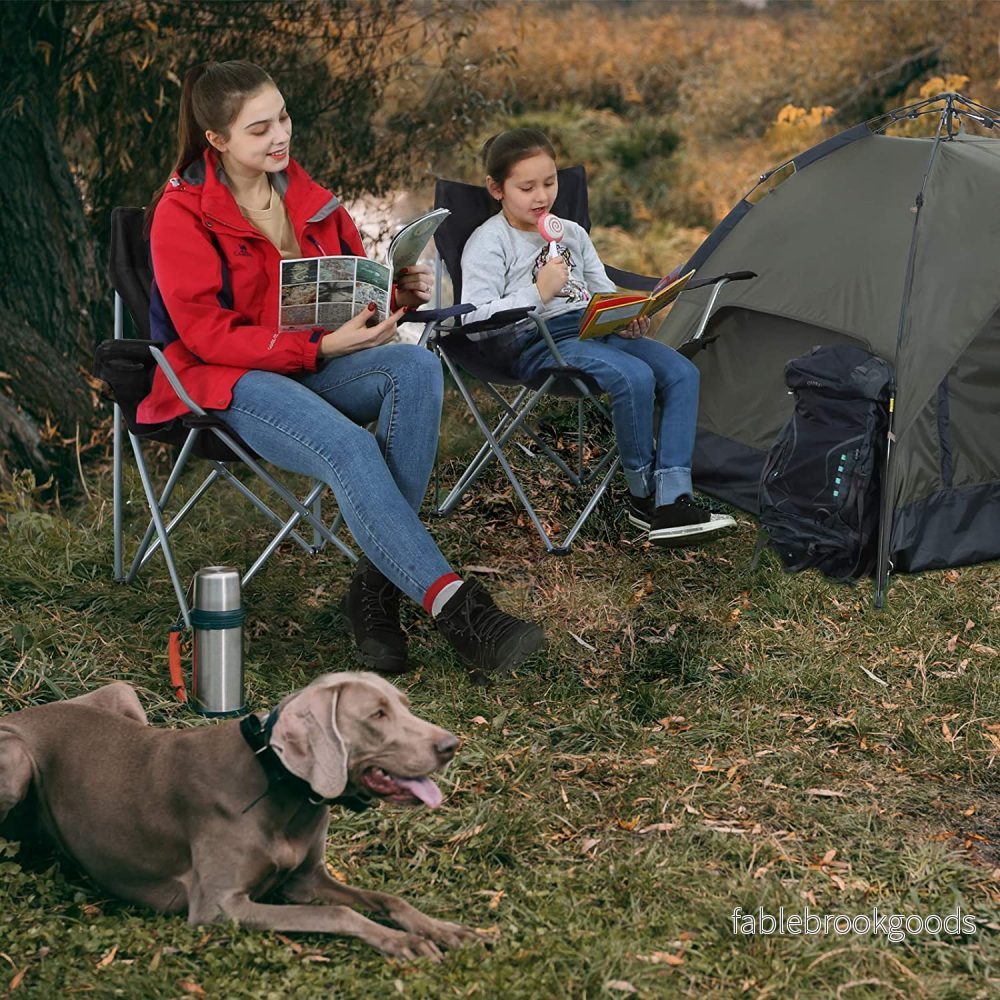 Campingstolar – Set om 2 med armstöd och mugghållare – Svart - Bild 2