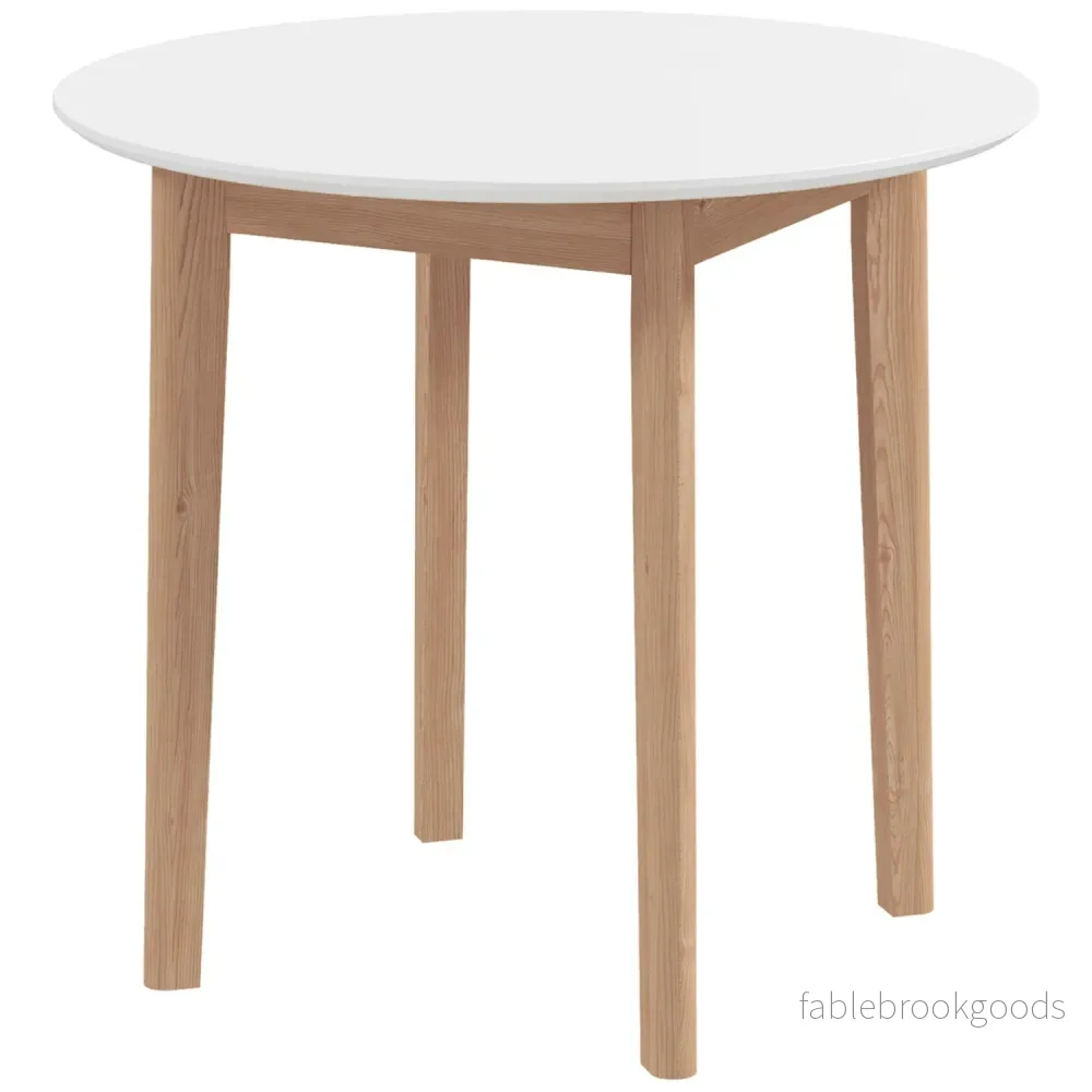 Runt matbord för 2, massivt trä, 75 cm, vit finish