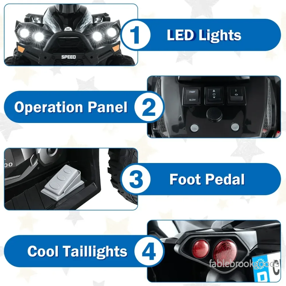 12V – el quad med musik tuta och LED strålkastare elektrisk – Svart - Bild 3