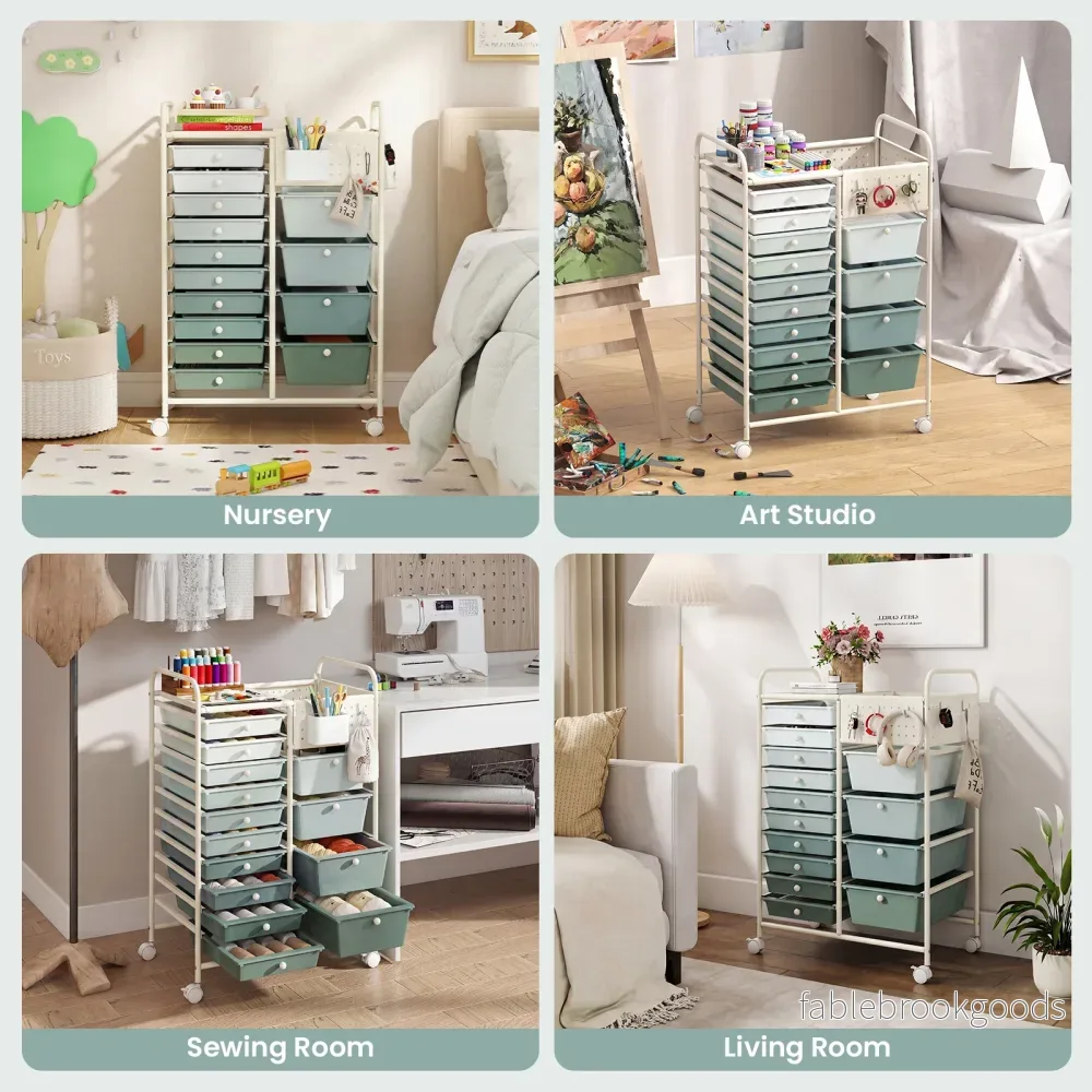 Rullvagn – med hjul servervagn lådor bricka perforerad plåt – 14 63 x 37 x 87 cm - Bild 3