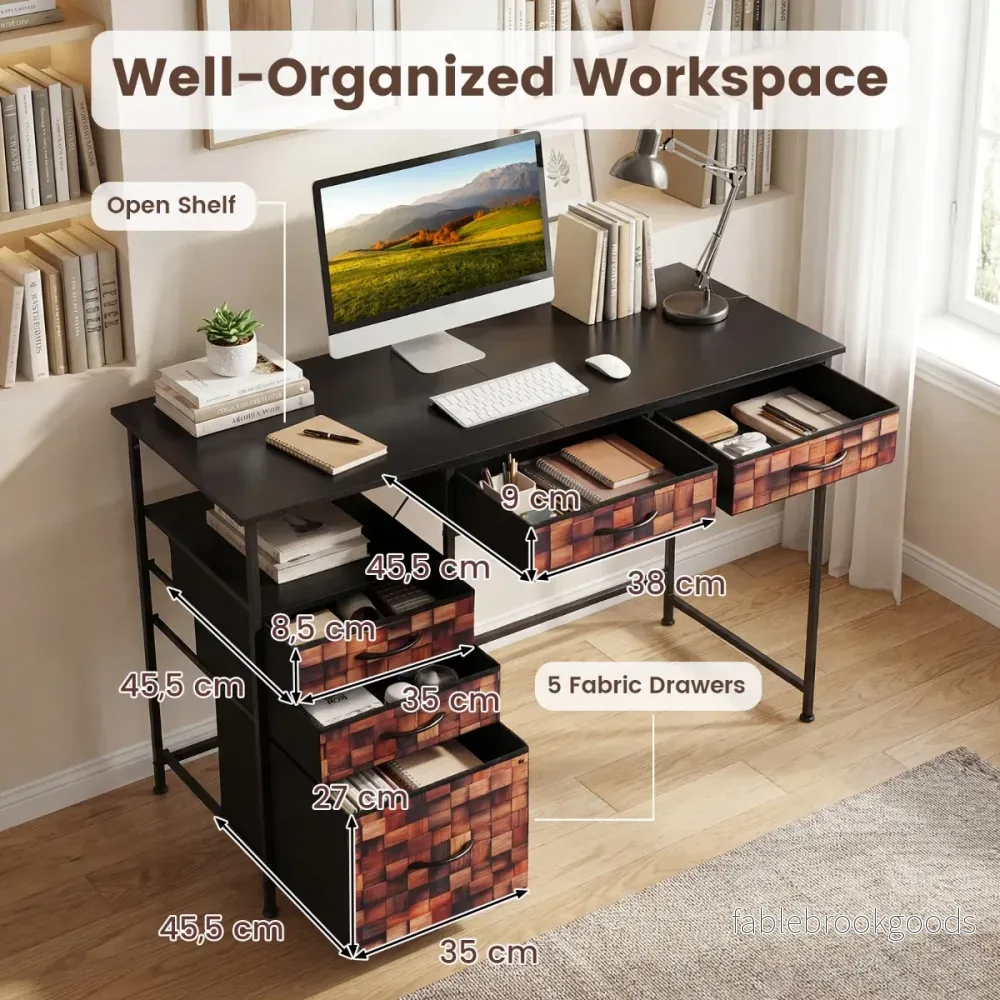 Skrivbord – med tyglådor Datorbord hylla PC för små utrymmen – 5 – Kaffe - Bild 3
