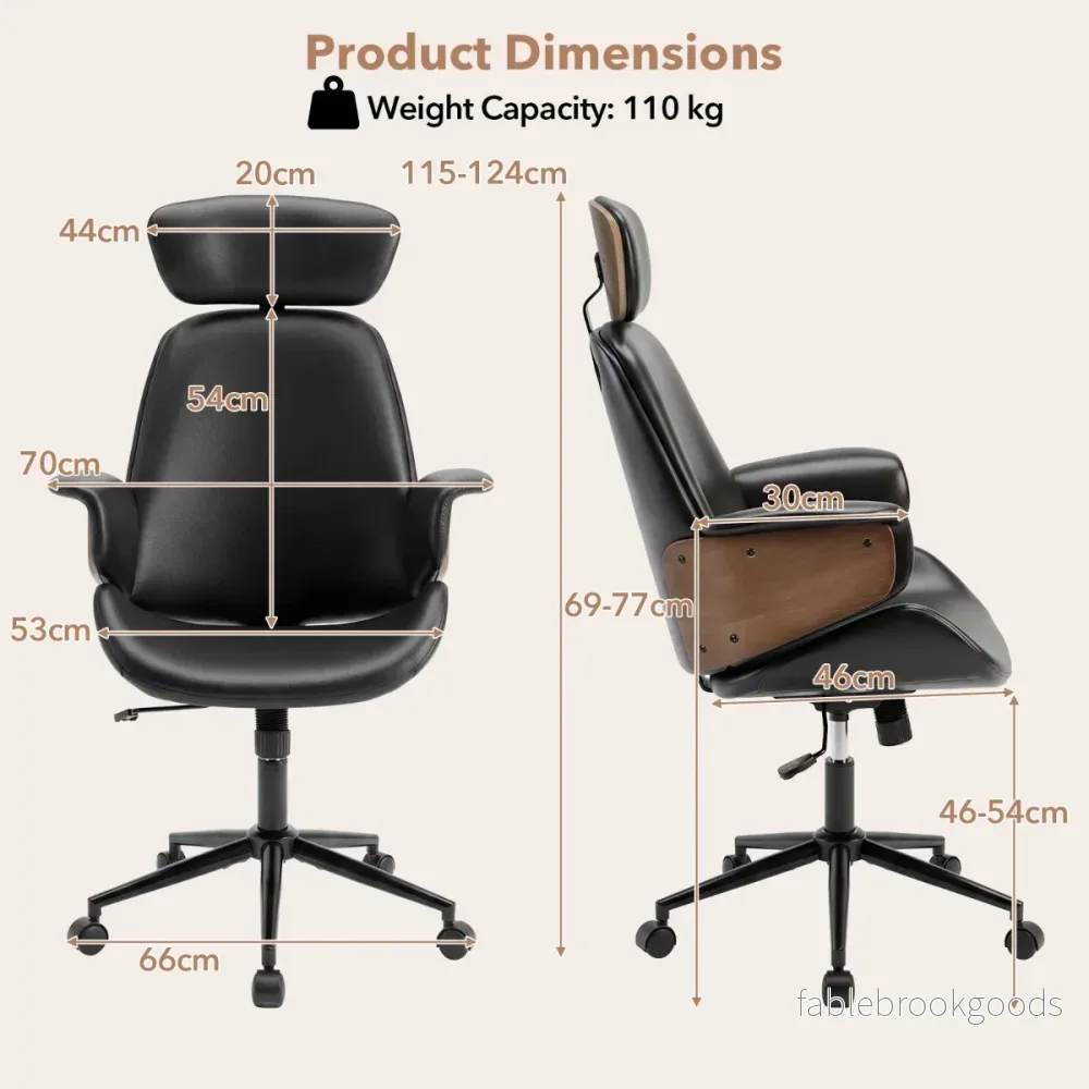 Ergonomisk – kontorsstol med böjda armstöd, ryggstöd och huvudstöd skrivbordsstol, roterande – Svart - Bild 2