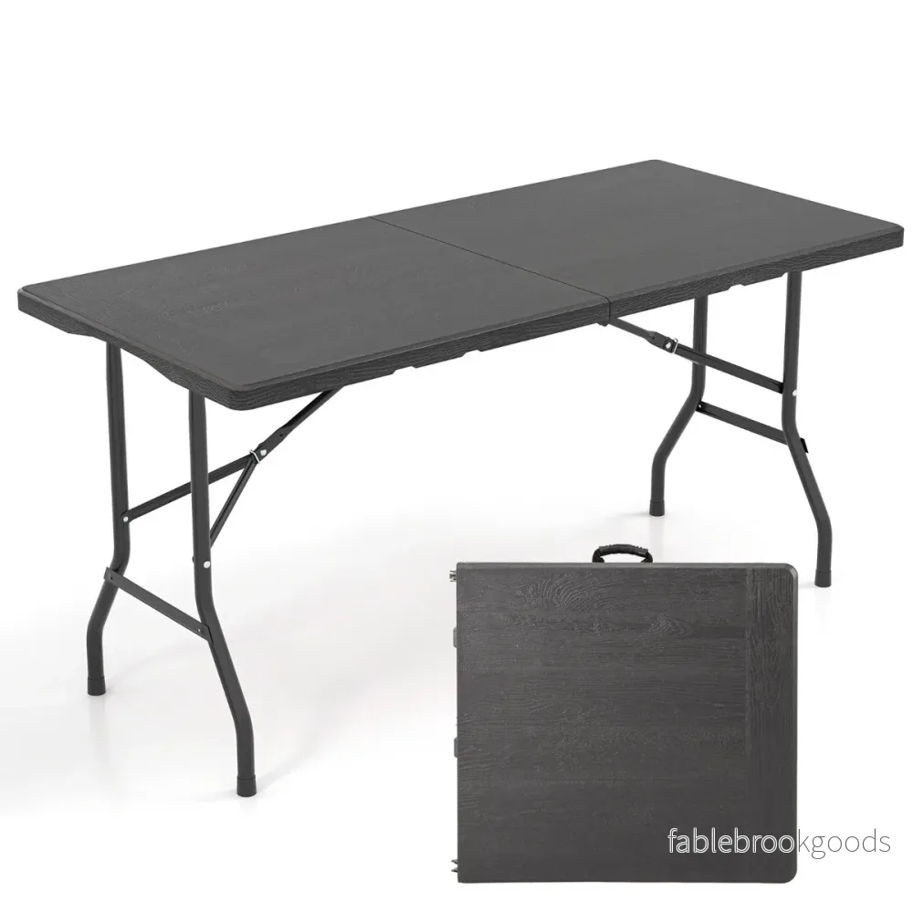 Fällbart – campingbord med HDPE bordsskiva och bärhandtag trädgårdsbord fällbord – 152 x 70 cm – Svart
