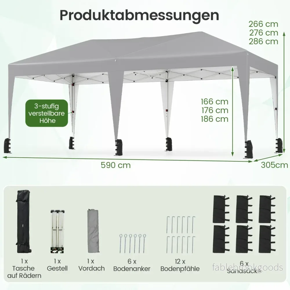 Pop – up Faltpaviljong med bärväska på hjul och UV skydd 50+ partytält – 3 x 6 m – Grå - Bild 2