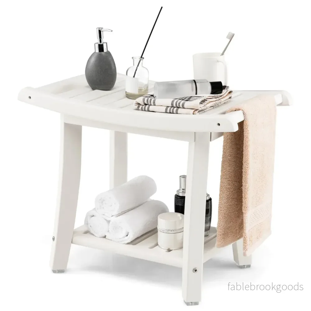 Duschbänk – Vattentät duschpall med böjd sits – 60,5 x 34 x 48 cm – Vit - Bild 2