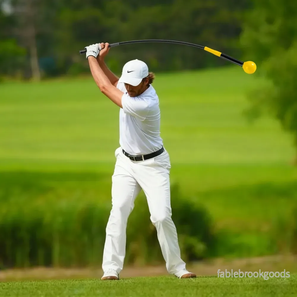 Golfsvingtränarhjälp – Träningshjälp med Vikt Huvud för Grepp Rytm Flexibilität Balans – 100 cm – Gul - Bild 3