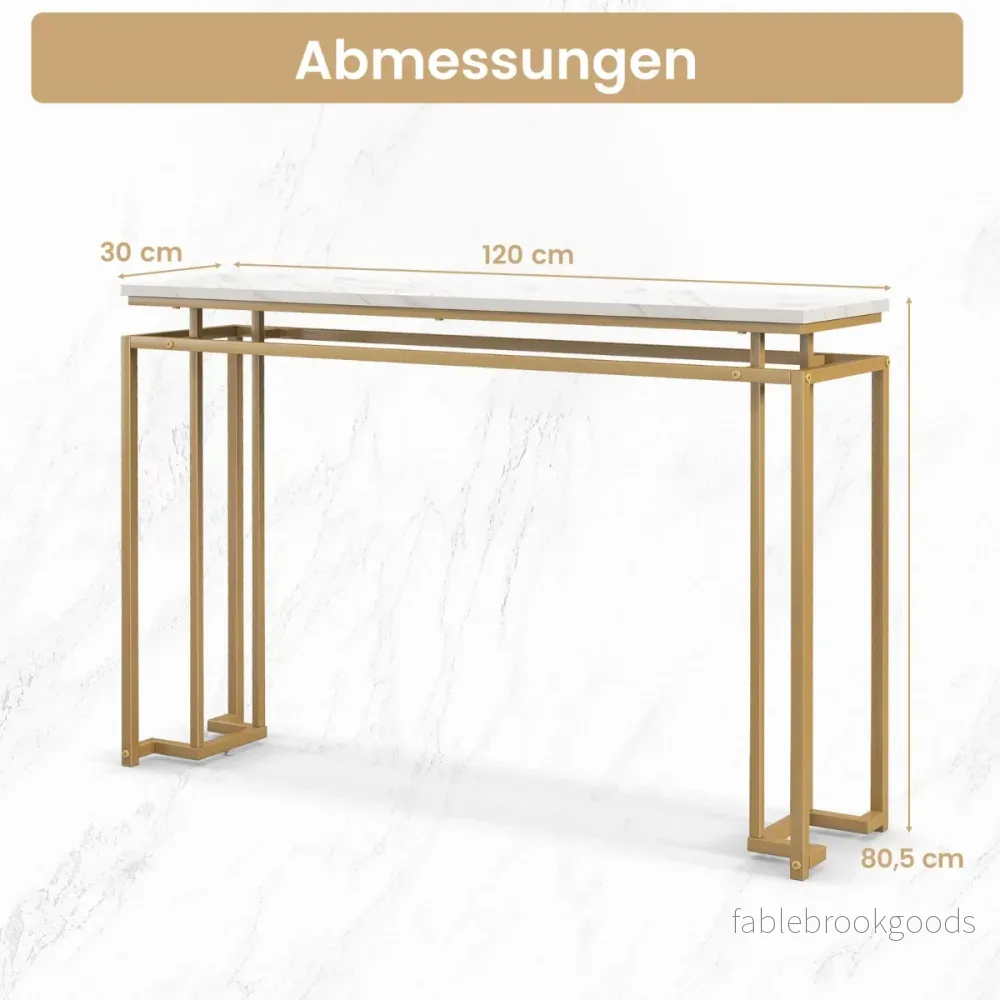 Konsolbord – med bordsskiva i konstgjord marmor och geometrisk metallram hallbord gyllene – 120 cm – Guld - Bild 2