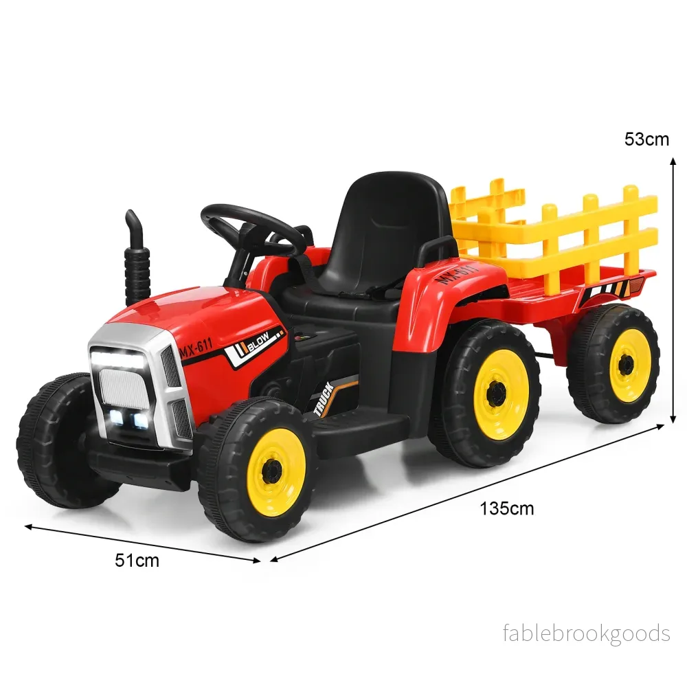 växlad – barntraktor 12V åktraktor med avtagbar släpvagn – 3 – Röd - Bild 2