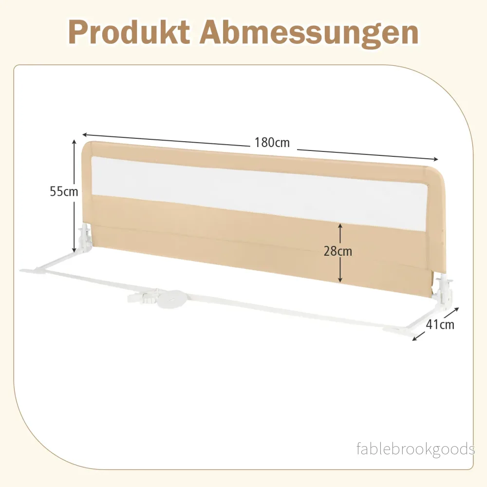 Lång – Fällbar Sänggaller med Säkerhetsbälten 180° – 180 cm – Beige - Bild 2