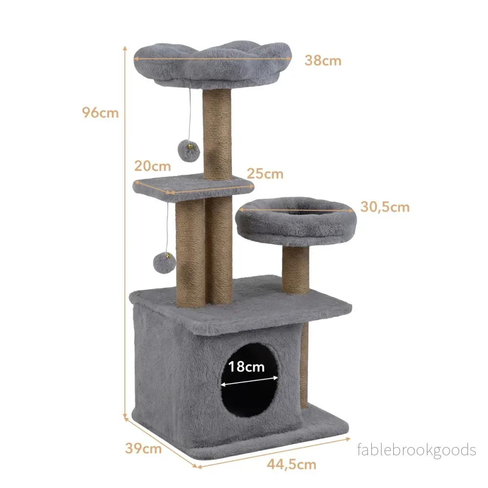 Kattklösträd – med kattlya, plattform, sovplats och bollar kattornamenträd grått – 2 / 96 cm – Grå - Bild 2