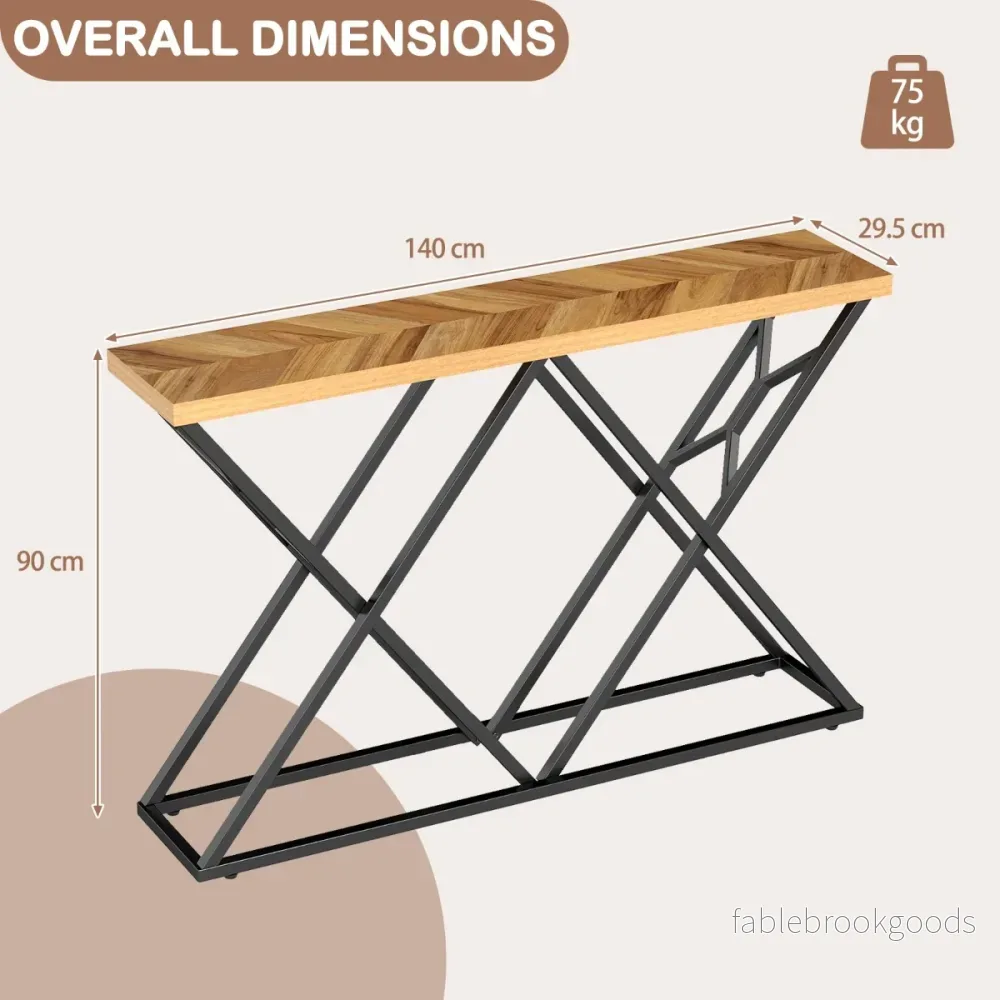 Konsollbord – Lantgårds hallbord med geometrisk Metallbasis industriell accentbord Träfärg – 140 cm – Trä - Bild 2