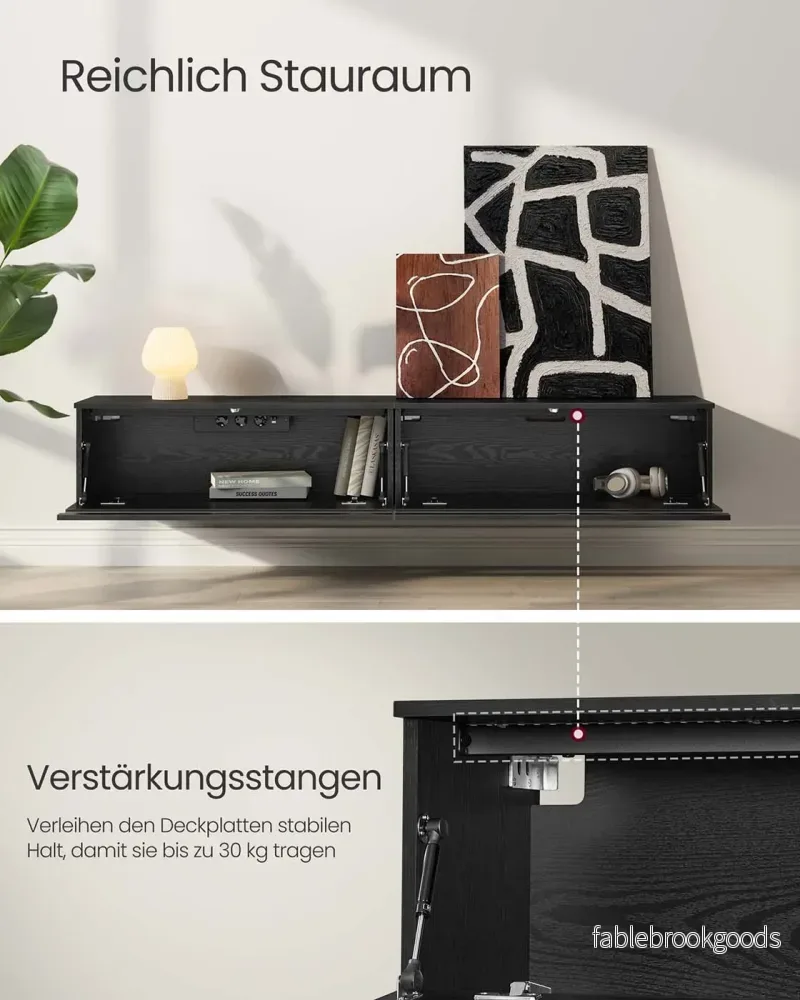 Hängande TV lowboard – Modern design – Ebenholtssvart - Bild 3
