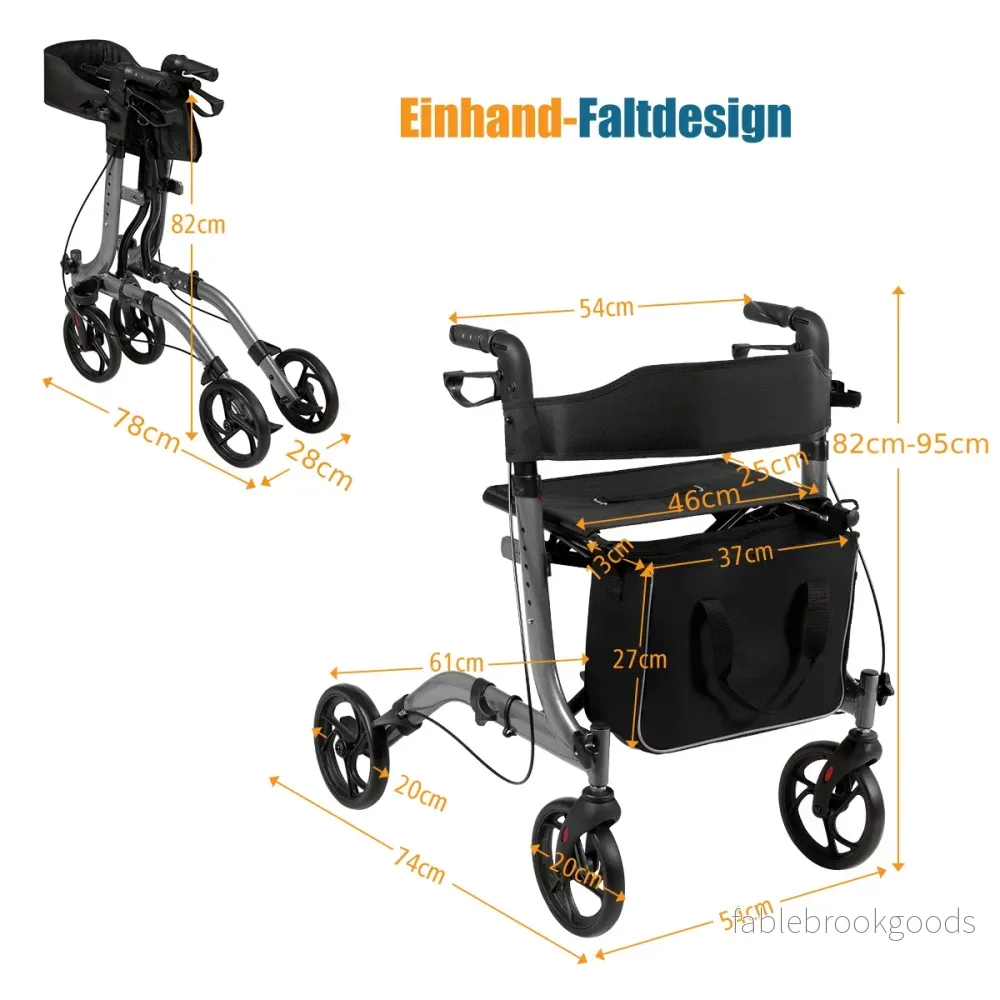 Aluminium – Rollator Fällbar Reserullator Höjdjusterbar Lättviktsrullator – Grå - Bild 2