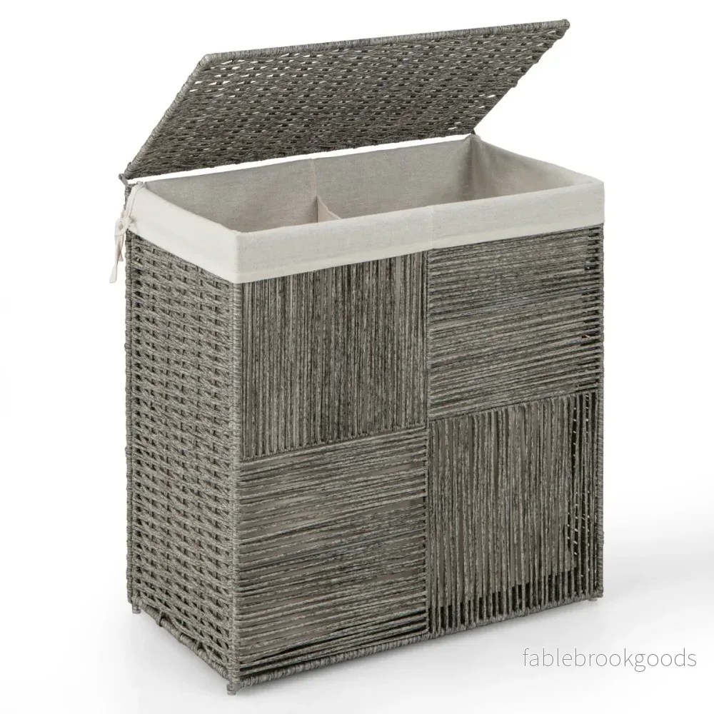10L – tvättkorg med lock tvättuppsamlare fack tvättsorterare hopfällbar handtag – 2 57 x 33 x 62 cm – Grå