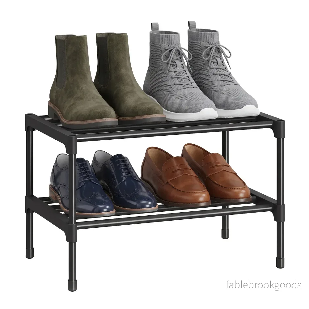 Schoenenrek - 2 Etages - Modulair - Ruimtebesparend - Zwart - Bild 2