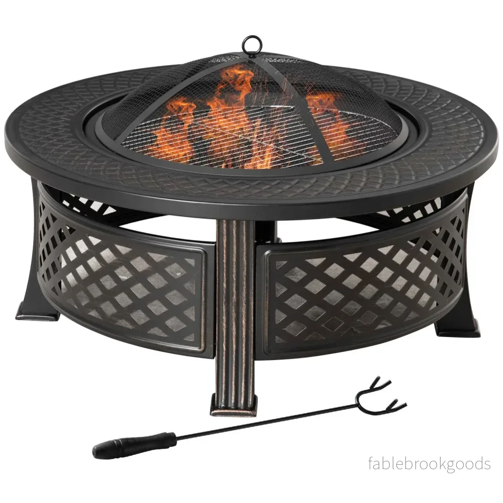 Rund eldstad i stål med gnistskydd för trädgård och grill Rund eldstad i stål med gnistskydd för trädgård och grill
