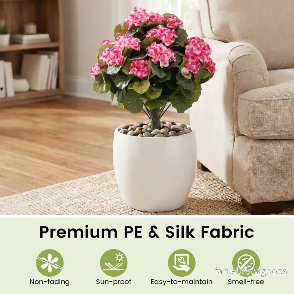 Delnings – Set Konstgjorda Pelargoner Med Realistisk PE Stam och Silkblommor Blad – 2 – Rosa - Bild 3