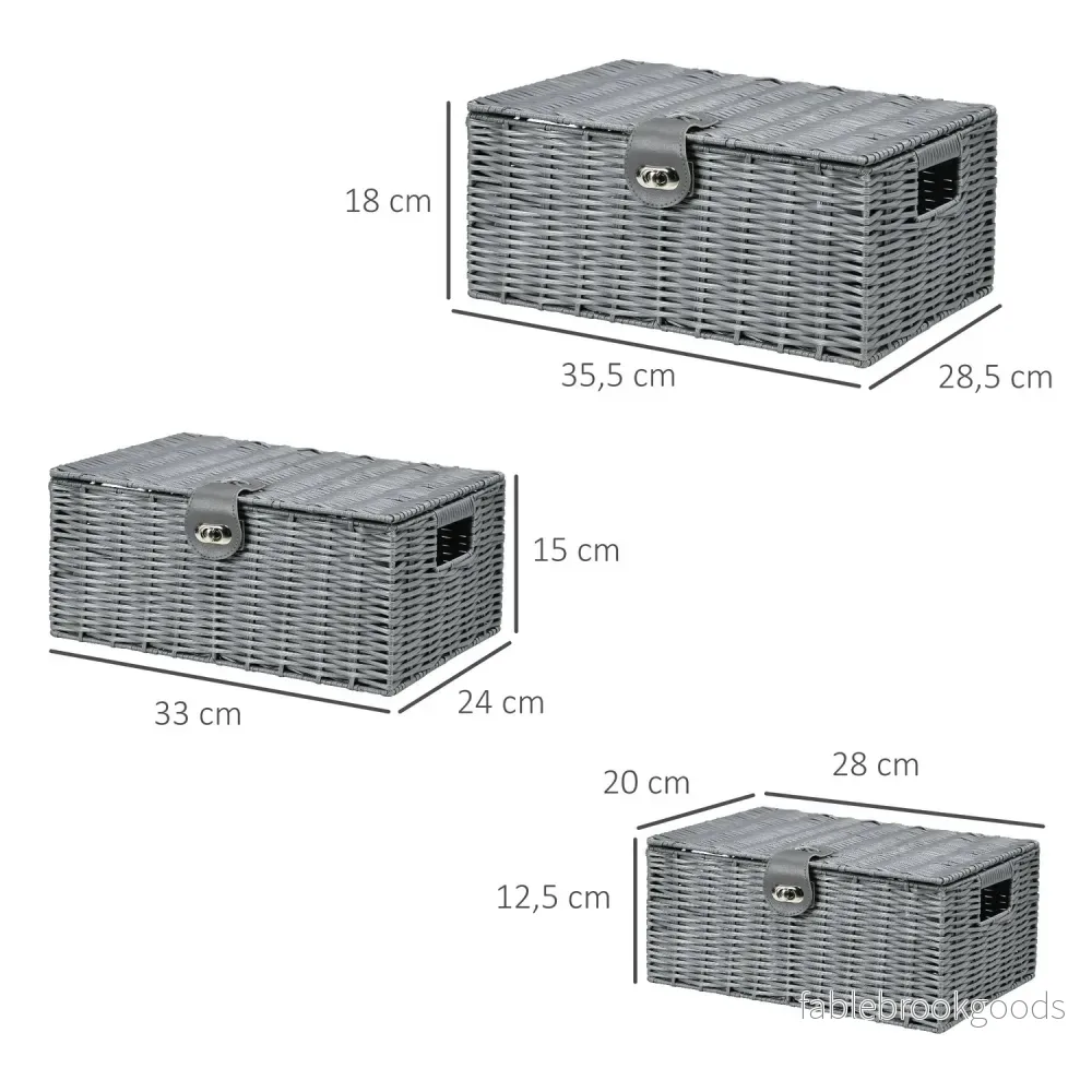 Förvaringslådor med lock, set om 3, grå – 18L, 12L, 7L - Bild 3