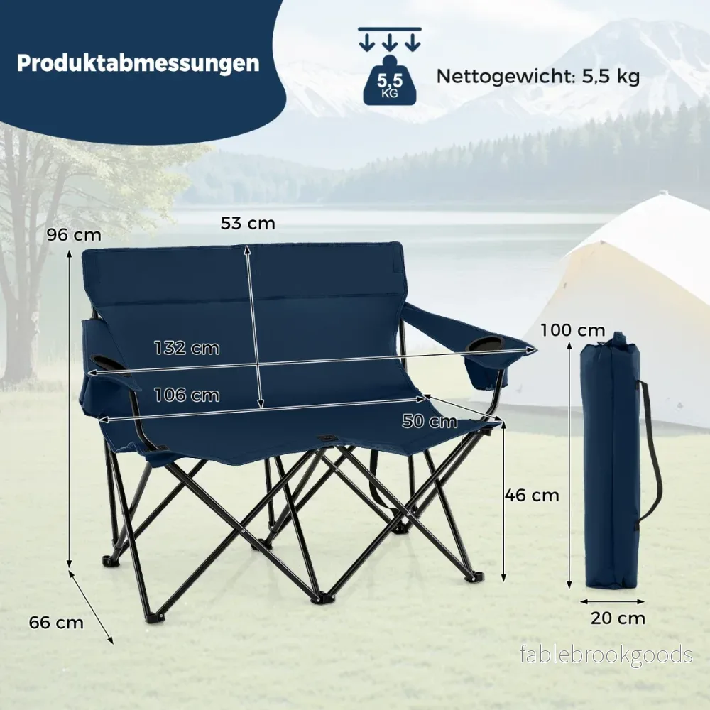 Campingstol – för personer Fällstol med dryckeshållare och armstöd bärväska – 2 – Blå - Bild 2