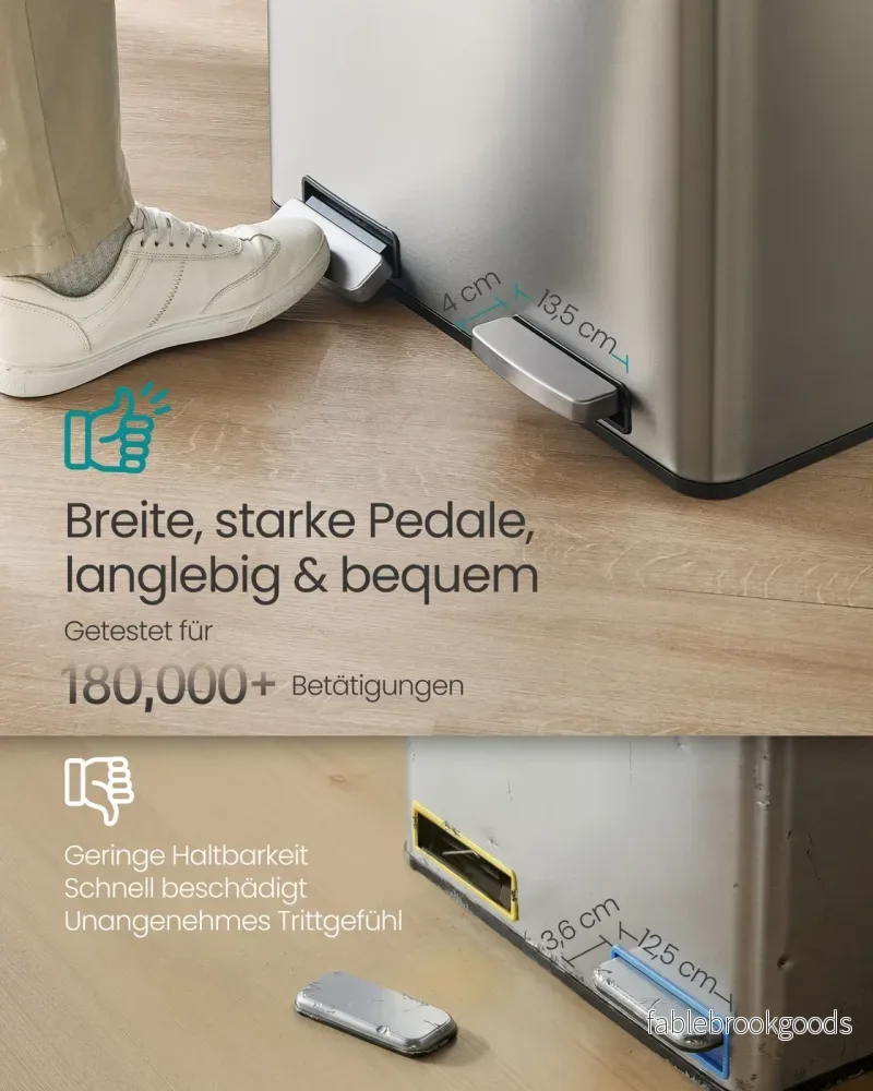 Keukenafvalbak - 59,1 x 36,5 x 62,7 cm - 2 compartimenten - 2 x 30 liter - Roestvrij staal - Zilver - Bild 3
