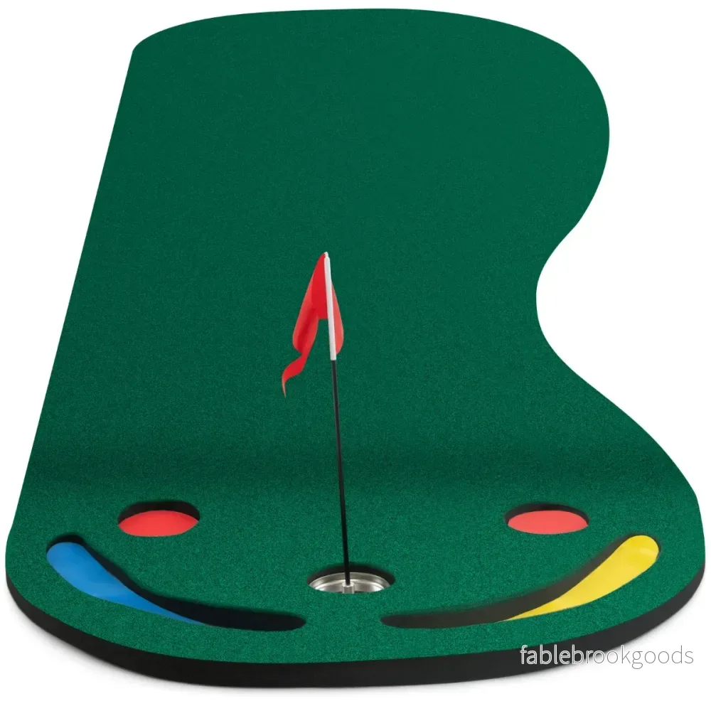 Golfputtmatta – med puttkoppar och flaggvikbar golfmatta Övningsmatta – 3 1 300 x 96 cm – Grön