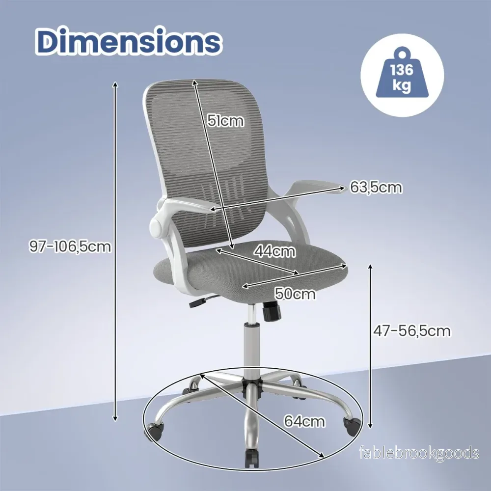 Ergonomisk – kontorsstol med uppfällbara armstöd och gungfunktion datorstol – Grå - Bild 2