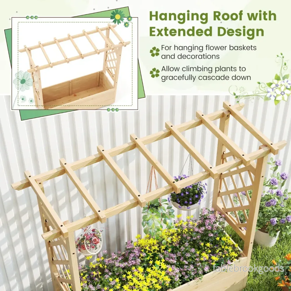 Höjdträdgård – med spaljé och hängande tak, planteringslåda stöd för klättrande växter dräneringshål, – 115 x 40 x 103 cm – Natur - Bild 3
