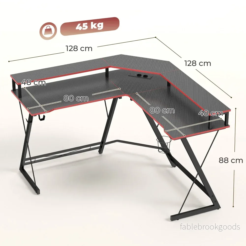 L-format datorbord 128 cm med AC/USB-uttag och skärmstativ - Bild 3