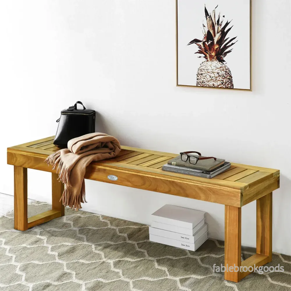 Bänk – Trädgårdsmöbler i massivt trä Lastkapacitet upp till Teak – 360 kg 132 x 34 x 43,5 cm – Natur